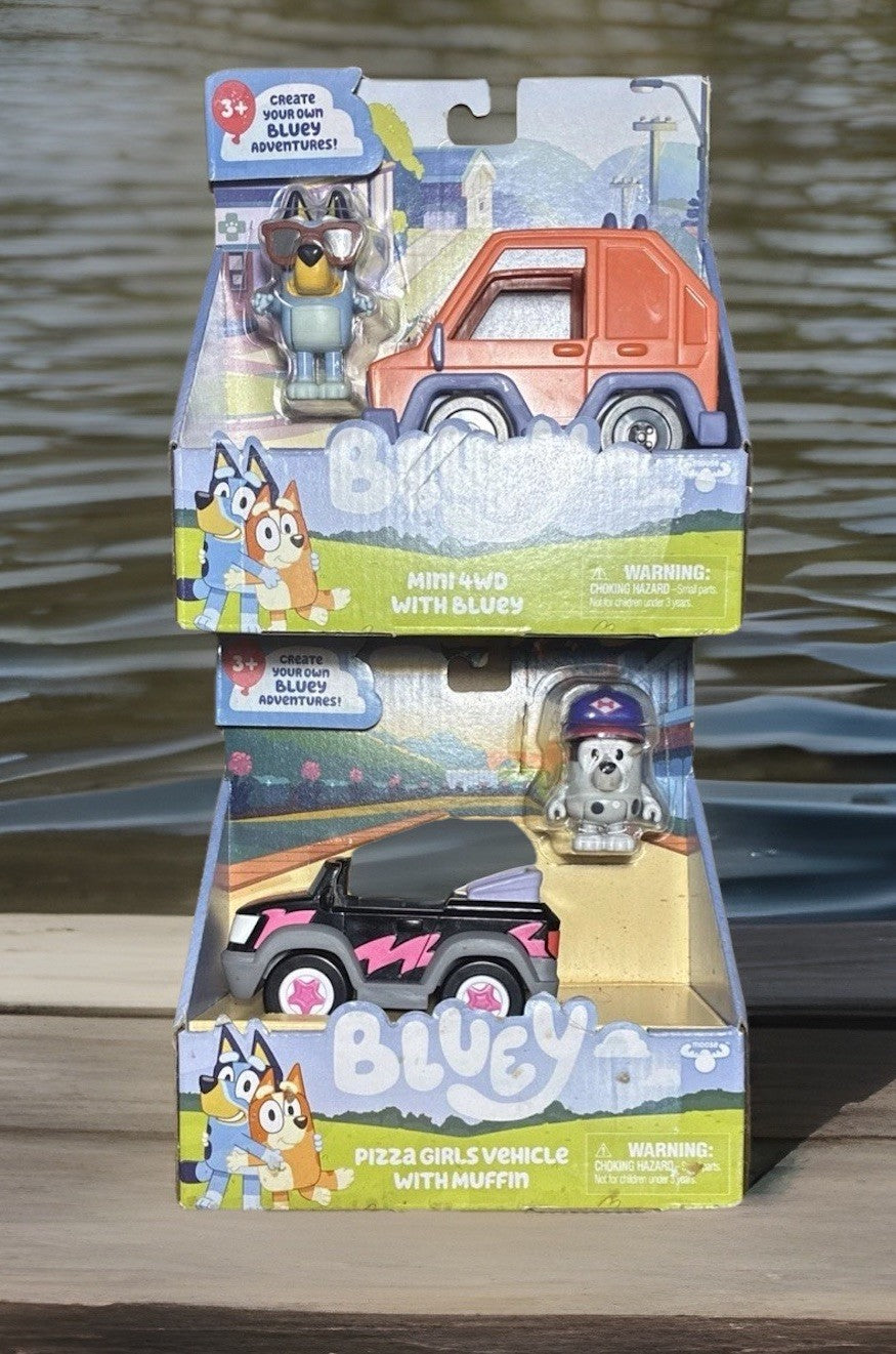 2 Bluey Cars Sets Including  Muffin Pizza Mobile,Bluey Within  Mini 4 WD